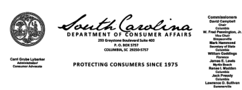 South Carolina Department of Consumer Affairs Letter
